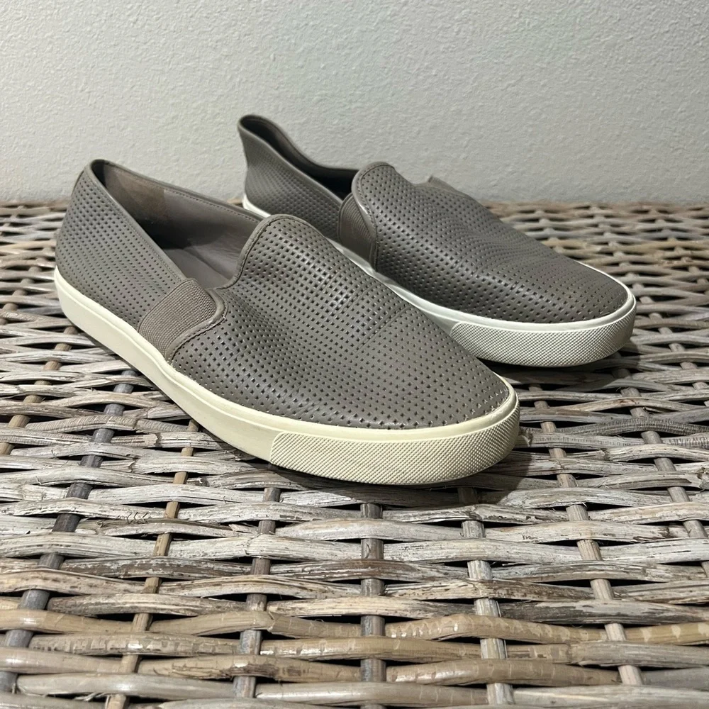 Vince size 9.5 Women's Slip-On Perforated Sneakers, taupe, GUC, casual, flats